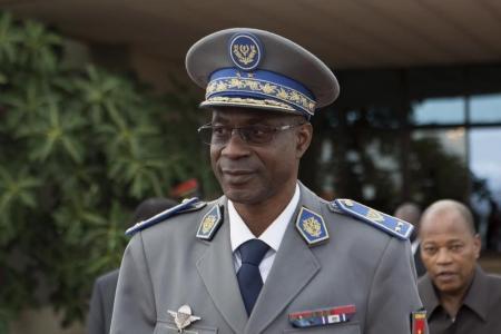 General Diendere arrives at the airport to greet Senegal's President Sall and Benin's President Boni in Ouagadougou
