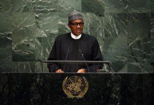 Nigeria's President Muhammadu Buhari addresses a plenary meeting of the United Nations Sustainable Development Summit 2015 at the United Nations headquarters in Manhattan, New York September 25, 2015.   REUTERS/Andrew Kelly