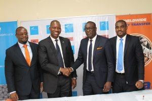 (L-R) Robert Kotei, Head, Operations, RIA; Joe Mbulu, Transformation Director, Union Bank; Malick Seck, Managing Director, RIA, Africa; Folorunsho Orimoloye, Head, Alternate Channels, Union Bank, at the press conference to announce Union Bank's partnership with RIA Money Transfer.