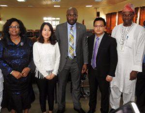 L-R Mrs Ronke Ige, Registrar, Laspotech,  Fancy Feng Hongjuan, Manager, Public Relations,  Huawei Technologies,  Mr Obafela Bank-Olemo, SSA Adviser on Education, Lagos State, Ken Thao, Director, Education Sector, Huawei Technologies and Mr Tajudeen Sonaya, Deputy Rector, Laspotech. 