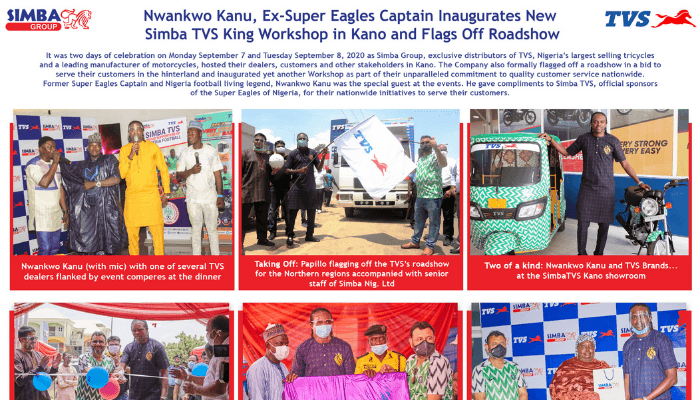Football legend Kanu commends Simba TVS on opening of further Keke workshops nationwide