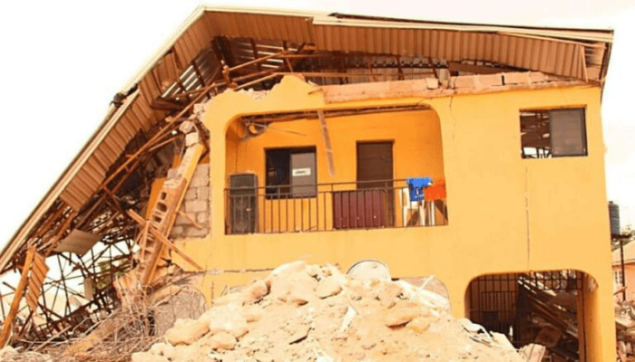 collapsed building housing Okpanam branch of Salvation Ministries