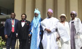 L-R: Prof. Eghosa Osaghae, D-G, NIIA, Prof. Bola Akinyemi, former D-G, NIIA;  Sanusi Lamido Sanusi, former CBN Governor; Prince Julius Adelusi-Adeluyi, former Minister of Health.