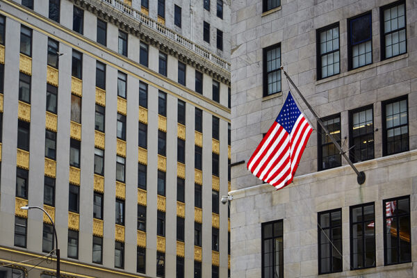 USA flag on building wall