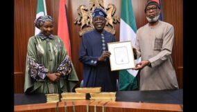 Nigerian Gold Dele alake presents to Tinubu