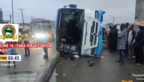 Many injured as fully  loaded BRT  fall in Lagos,