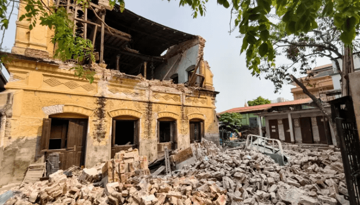A view shows debris next to a damaged building in Mandalay, Myanmar [Reuters]
