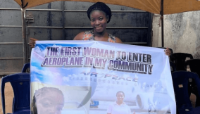 Nigerian Lady celebrated for being first woman to board aircraft in her community