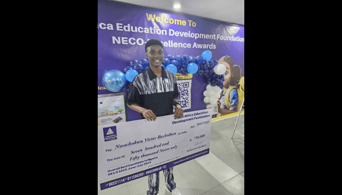 Meet Nwachukwu Victor, who won N750k as male student with best 2024 NECO result