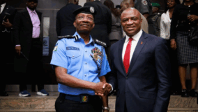 Olukayode Egbetokun, inspector-general of Police (IGP), and Oliver Alawuba, chairman, Body of Banks’ CEOs, and group managing director/CEO, UBA Group, at the interactive meeting held at Chartered Institute of Bankers, between the IGP and Banks’ CEOs in Lagos, recently.