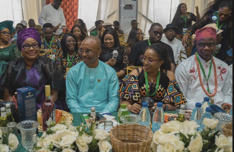 L-R: Amaba Ogbuku, Special Guest of Honour; Abasiandikan Nkono, Akwa Ibom State Representative on the NDDC board; and Ahunna Imoni, NDDC Director of Culture and Women Affairs at NDDC; during the Niger Delta Arts and Culture Expo in Uyo, Akwa Ibom State.