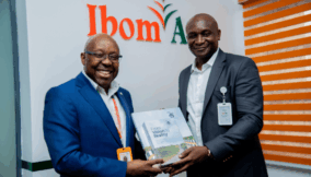 NDDC boss at Ibom Air: L-R: George Uriesi, CEO of Ibom Air, with Samuel Ogbuku, NDDC MD