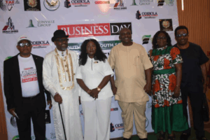 L-R: Patrick Ijegbai, GM south-south/south east, Businessday; Mayor of Housing, My-ACE China; Queen Takiri, representative of Musa Dangiwa, Minister of Housing & Urban Devt; Dagogo Wokoma, representing Gov Sim Fubara; and Chinyere Nwoga, President of PHCCIMA