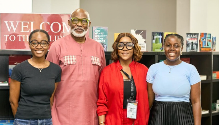 L-R: ‘Dunni Lambo, cultural Coordinator, AFL; Richard Mofe-Damijo, chairman, Mmeli Arts Foundation; Nina Anyianuka, founder/CEO, Mmeli Arts Foundation, and Odufa Onaulogho, AFL Librarian, during the recent creative workshop in Lagos.