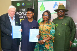 L-R: Chief Executive Officer, Allgreen Energy NV, Marinus Stig; Co-founder, Greenplinth Africa Limited, Victor Ayodeji Fodeke; Special Adviser to Governor Babajide Sanwo-Olu on Climate Change and Circular Economy, Titilayo Oshodi; and President, Greenplinth Africa Limited, Olawale Akinwunmi, during the signing of a manufacturing agreement for first 24 million out of 80 million clean cookstoves between Greenplinth Africa Limited and Allgreen Energy NV, in Lagos