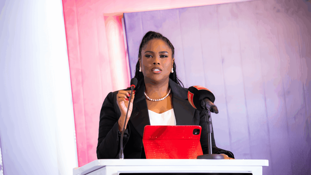 At a gathering of women leaders, Abosede George-Ogan introduces the WILAN Suite