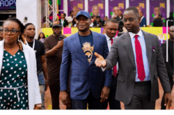 Samuel Ogbuku (middle), NDDC CEO, inspecting the tech stands