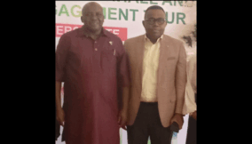 Secretary to the Rivers State government, representing Gov Sim Fubara; with Chamberlain Peterside, Director-General of the Rivers State Investment Promotion Agency, after the opening ceremony