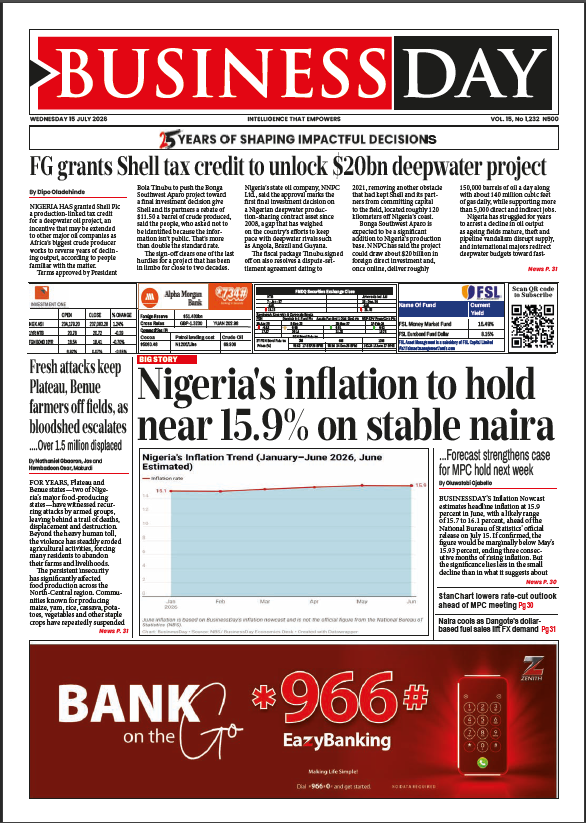 BusinessDay publishes significant report on July 15, 2026