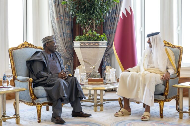 Photos: Former INEC boss, Mahmood Yakubu present letter of credence to the Amir of Qatar as Nigeria Ambassador 