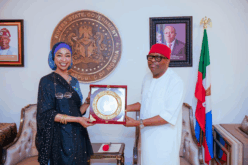 L-R: Hannatu Musa Musawa, Minister of Art, Culture, Tourism, and Creative Economy, receiving a plaque from Gov Sim Fubara on Monday