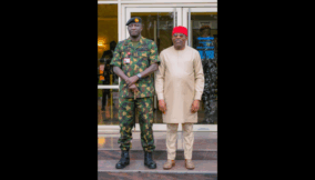 Gov Sim Fubara of Rivers State (R) and his guest, Waidi Shaibu, Chief of Army Staff during the latter’s visit to Government House, Port Harcourt on Friday.